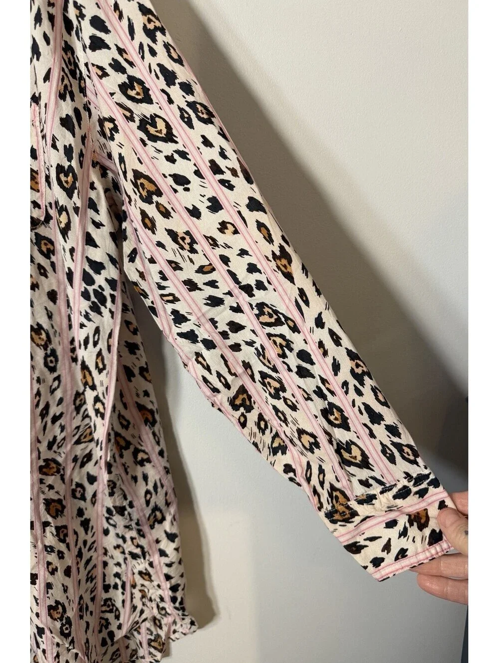 Victoria Secret Pajama Nightgown Pink Stripe Leopard Print Sleepshirt Size XL